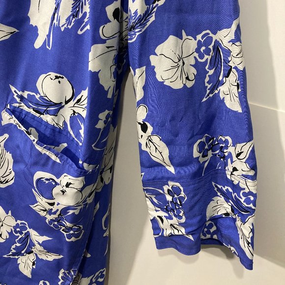 Tramway Paris Floral Tunic top long sleeve asymmetrical hem open back blue white - Picture 5 of 11